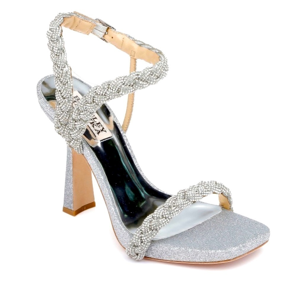 Badgley Mischka Fennel Braided Spool Heel Silver Metallic Size 8